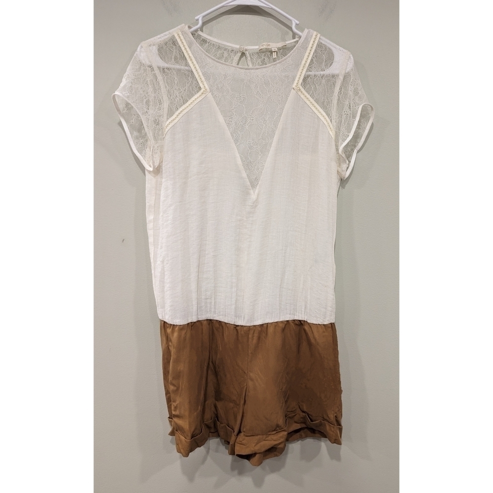 Maje Ecru and Brown Lace Short Sleeve Romper Size 8